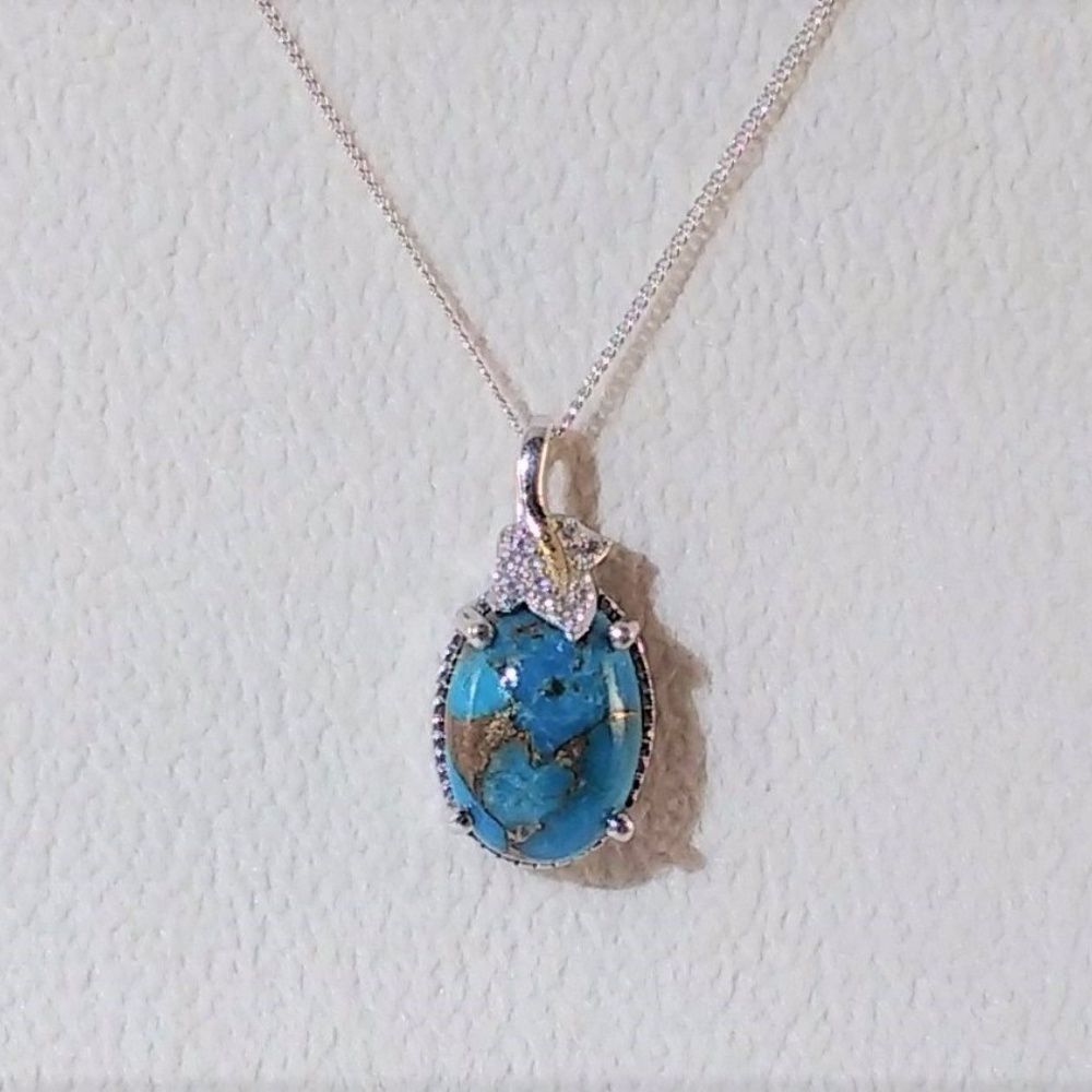 Turquoise Mojave Blue Pendant Necklace 14k YG Accents